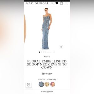 Mac Duggal Floral Embellish Back Scoop Evening Gown-Slate